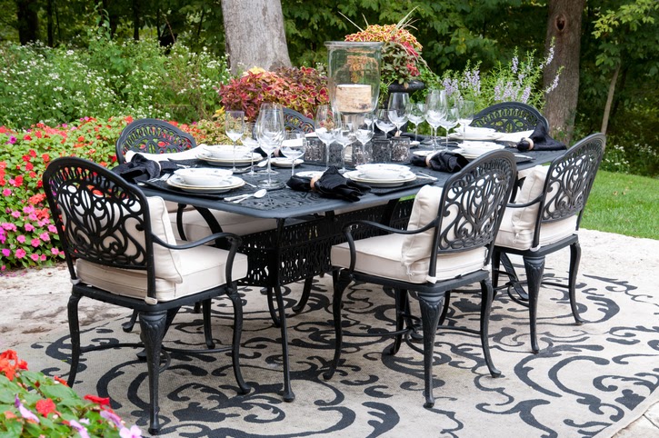 A fabulous table set for dining on the garden patio.