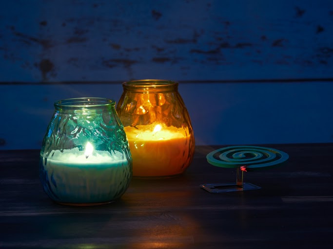 Citronella candles and mosquito spiral used to keep the nasty insects away